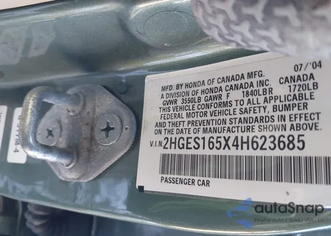 2004 Honda Civic Lx z USA, uszkodzony, nr VIN 2HGES165X4H623685